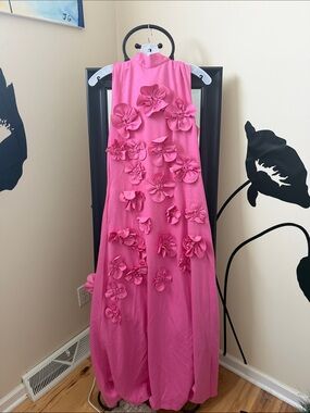 Tadashi Shoji Hot Pink Floral Appliqué Formal Dress